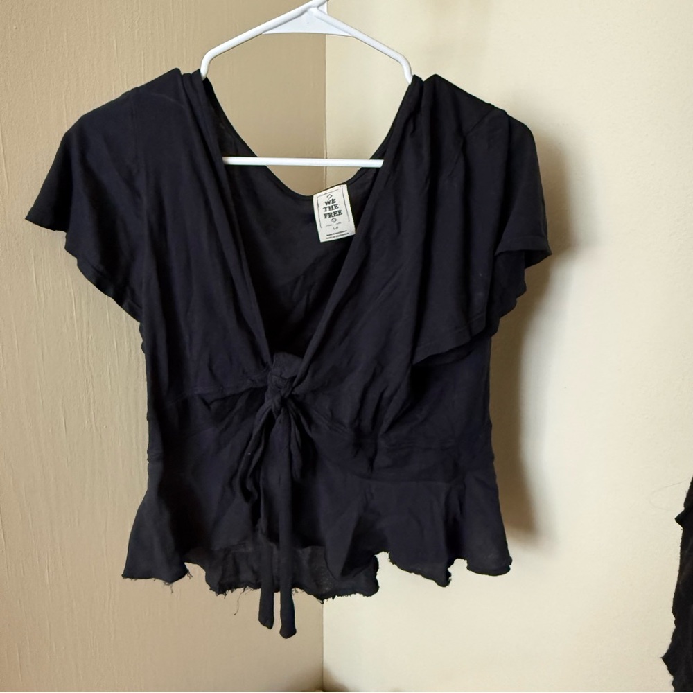 We The Free Black Tie-Front Blouse